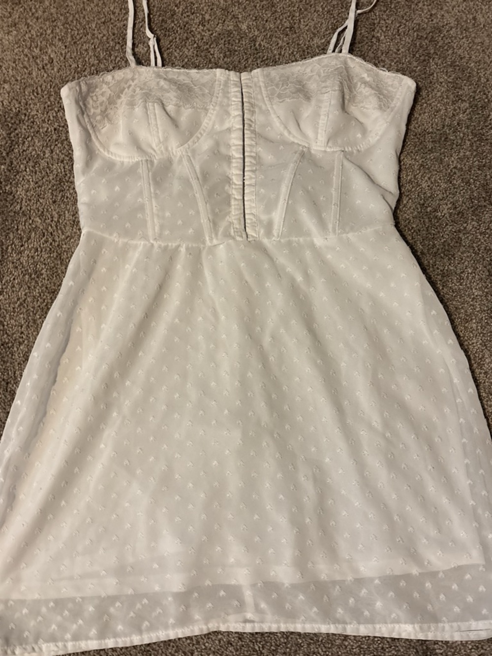 PacSun White Swiss Dot Lace-Trim Mini Dress